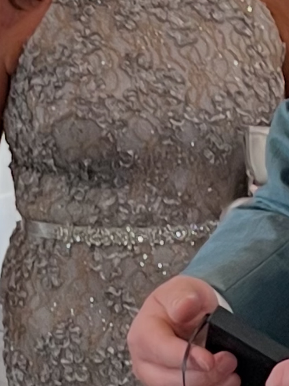 Xscape Gold Silver Halter Beaded Evening Gown - Picture 4 of 4